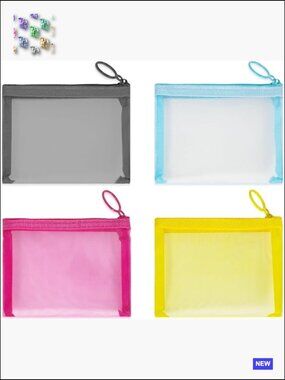 Mini Mesh Pouches 4 Pack Nylon Travel Makeup Organizer Zip Bags Cute